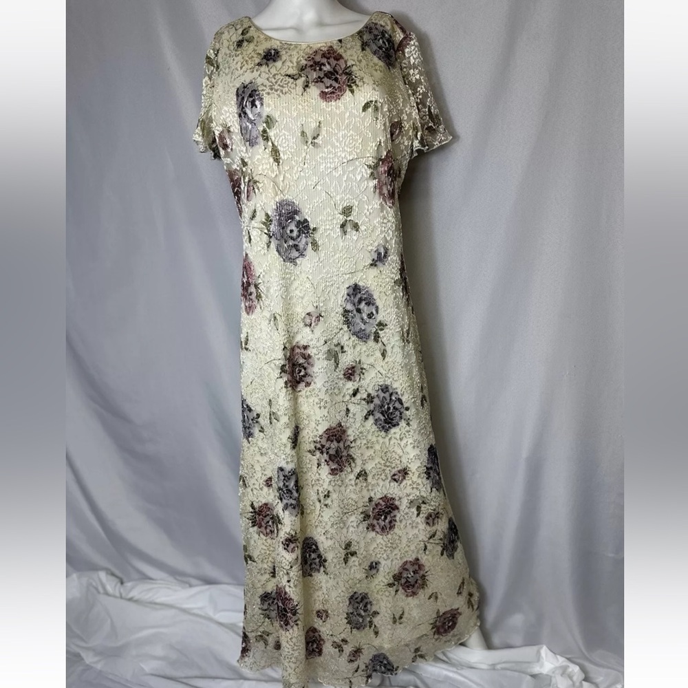 VINTAGE RONNI NICOLE BY OUIDA SIZE 14 LONG FLORAL DRESS